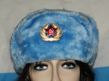 Russische Pelzmütze Ushanka hellblau