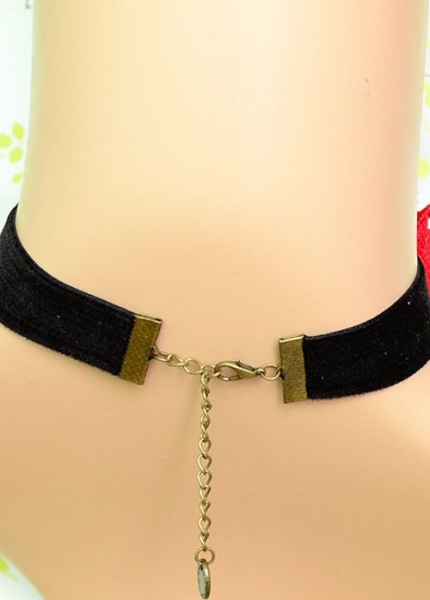 Gothic Red Rose Black Velvet Choker